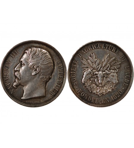 NAPOLÉON III, SOCIETE D'AGRICULTURE DE L'AUDE - JETON ARGENT - Poinçon Abeille (1860-1879)