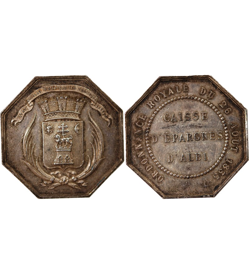 CAISSE D'EPARGNE D'ALBI - JETON ARGENT poinçon Abeille (1860-1880)