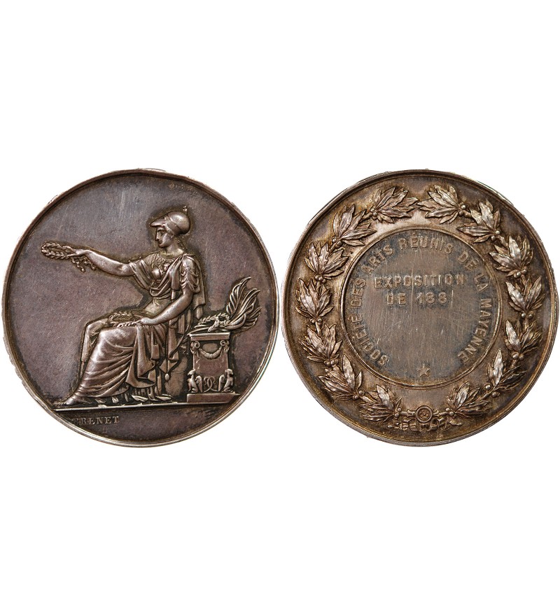 SOCIETE DES ARTS REUNIS DE LA MAYENNE - MEDAILLE ARGENT Poinçon Corne (après 1879)