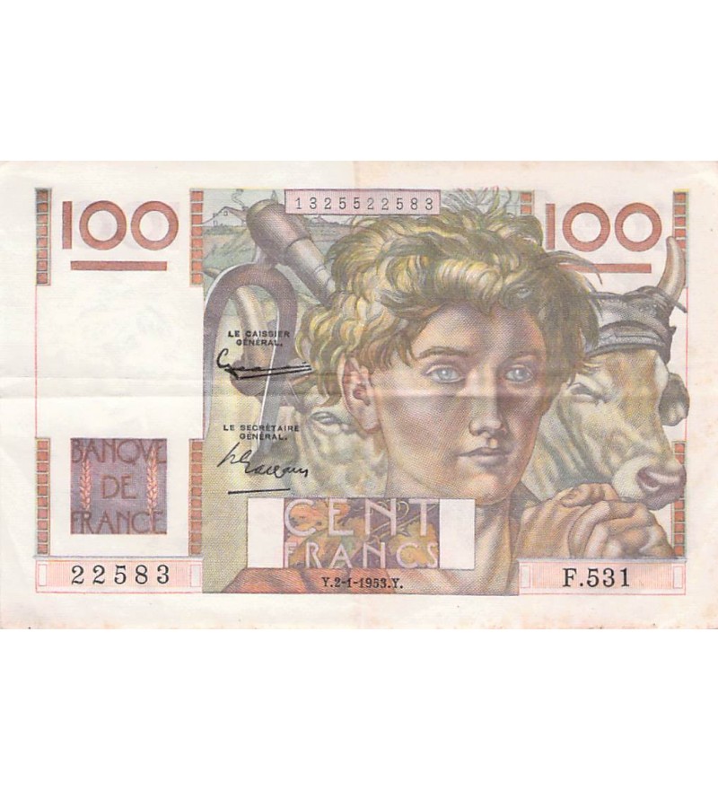 FRANCE, JEUNE PAYSAN - 100 FRANCS 02/01/1953 - SÉRIE F.531 - TTB