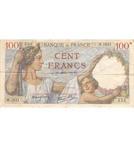 FRANCE, SULLY - 100 FRANCS 28/09/1939 - SÉRIE W.1631 - TB+