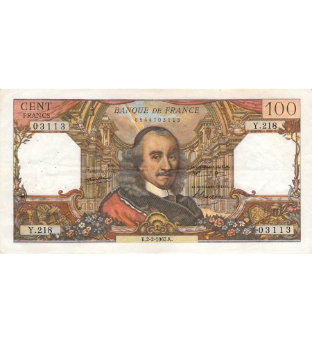 FRANCE, CORNEILLE - 100 FRANCS 02/02/1967 - SÉRIE Y.218 - PTTB