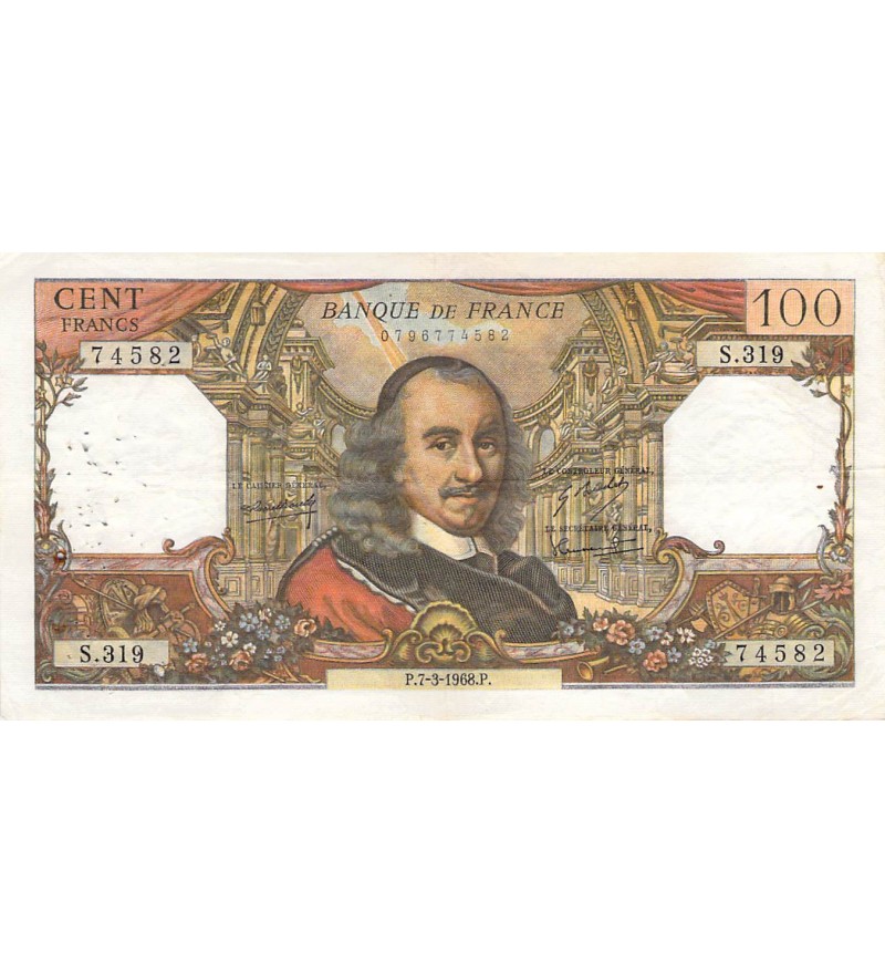 FRANCE, CORNEILLE - 100 FRANCS 07/03/1968 - SÉRIE S.319 - PTTB