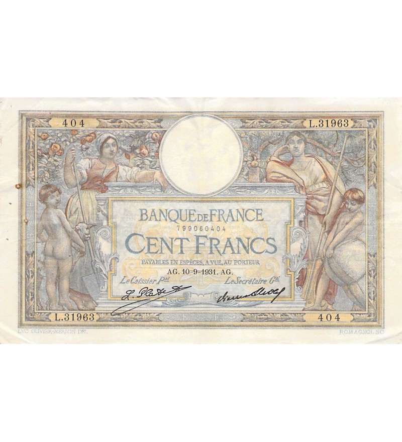 FRANCE, LUC-OLIVIER MERSON - 100 FRANCS 10/09/1931 - PTTB