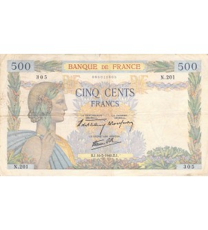 FRANCE, LA PAIX - 500 FRANCS 16/05/1940 - SÉRIE N.201 - TB+