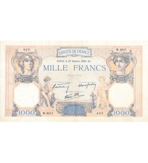 FRANCE, CÉRÈS ET MERCURE - 1000 FRANCS 27/10/1938 - TTB