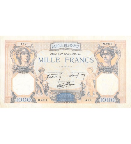 FRANCE, CÉRÈS ET MERCURE - 1000 FRANCS 27/10/1938 - TTB