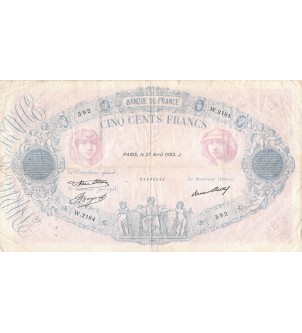 FRANCE - 500 FRANCS BLEU ET ROSE 27/04/1933 - SÉRIE W.2184 - TB 2