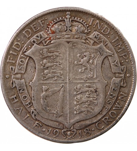GRANDE-BRETAGNE, GEORGES V - HALF CROWN ARGENT 1918