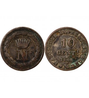 ITALIE, NAPOLEON 1er - 10 CENTESIMI 1808 M MILAN 2