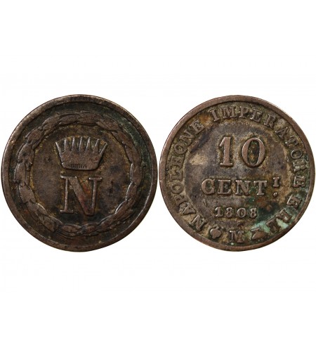 ITALIE, NAPOLEON 1er - 10 CENTESIMI 1808 M MILAN