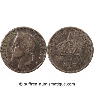NAPOLEON III, TÊTE LAURÉE - 50 CENTIMES ARGENT 1867 BB STRASBOURG