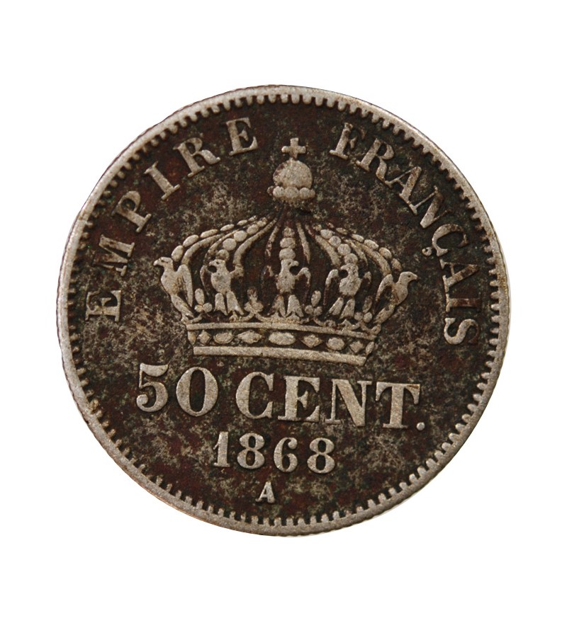 NAPOLEON III, TÊTE LAURÉE - 50 CENTIMES ARGENT 1868 A PARIS