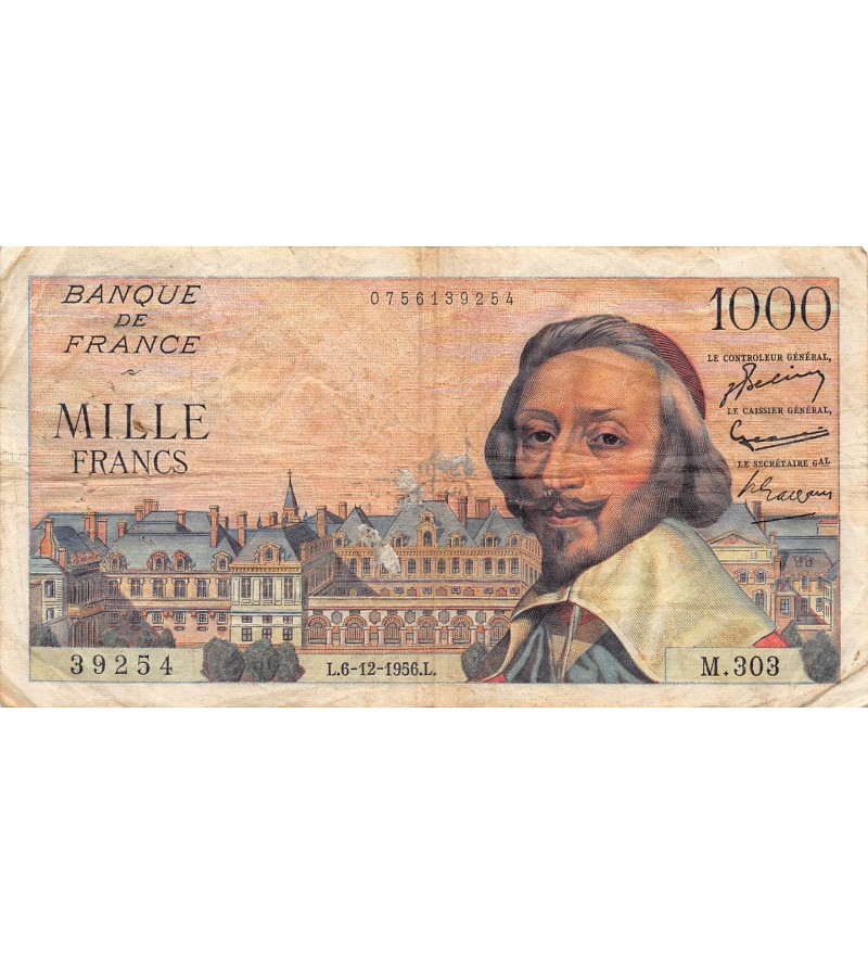 FRANCE, RICHELIEU - 1000 FRANCS 06/12/1956 - SÉRIE M.303