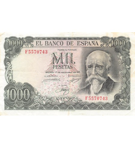 ESPAGNE,  JOSE ECHEGARAY - 1000 PESETAS 1971 - TTB