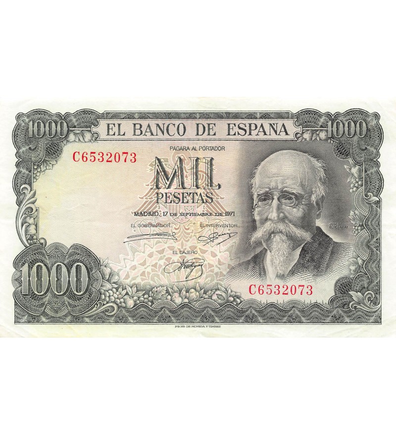 ESPAGNE,  JOSE ECHEGARAY - 1000 PESETAS 1971 - SUP