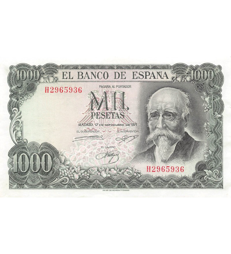 ESPAGNE,  JOSE ECHEGARAY - 1000 PESETAS 1971 - SUP+