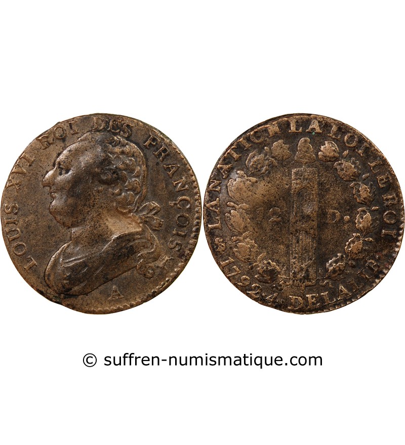 LOUIS XVI, CONSTITUTION - 12 DENIERS 1792 A PARIS