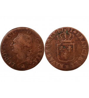 LOUIS XVI - SOL A L'ECU 1791 B ROUEN 2