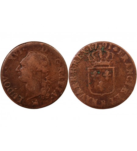 LOUIS XVI - SOL A L'ECU 1791 B ROUEN