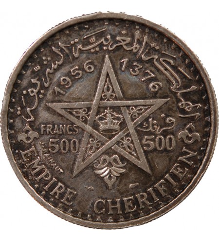 MAROC, MOHAMMED V - 500 FRANCS ARGENT 1376 (1956)