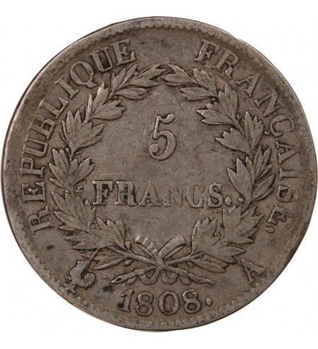 NAPOLEON Ier - 5 FRANCS 1808 A PARIS "Type République"﻿﻿