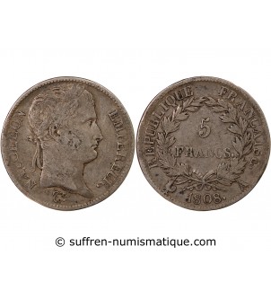 NAPOLEON Ier - 5 FRANCS 1808 A PARIS "Type République"﻿﻿