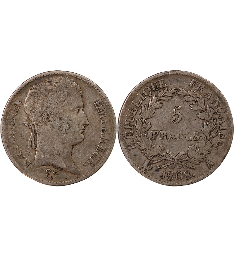 NAPOLEON Ier - 5 FRANCS 1808 A PARIS "Type République"﻿﻿