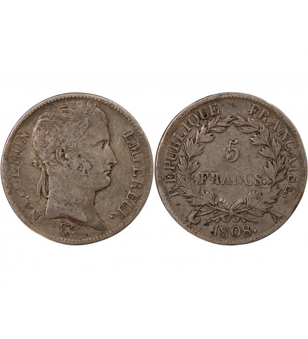 NAPOLEON Ier - 5 FRANCS 1808 A PARIS "Type République"﻿﻿