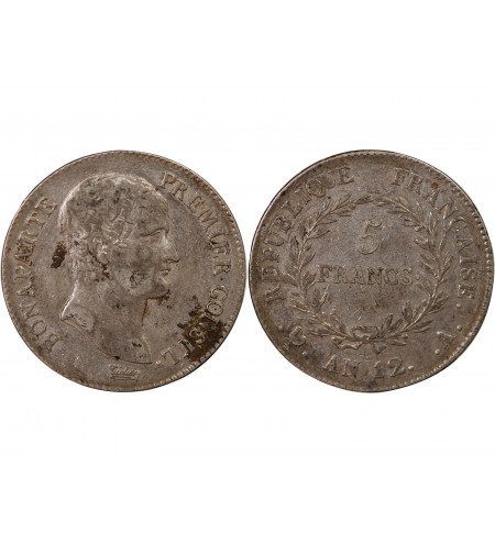 BONAPARTE Ier CONSUL﻿ - 5 FRANCS ARGENT AN 12 A PARIS