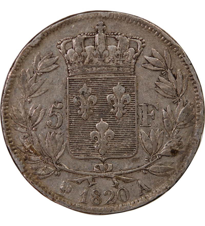 LOUIS XVIII - 5 FRANCS ARGENT 1820 A PARIS
