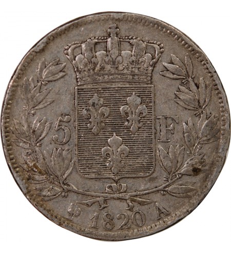 LOUIS XVIII - 5 FRANCS ARGENT 1820 A PARIS