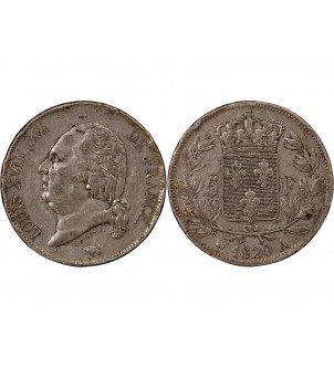LOUIS XVIII - 5 FRANCS ARGENT 1820 A PARIS 2