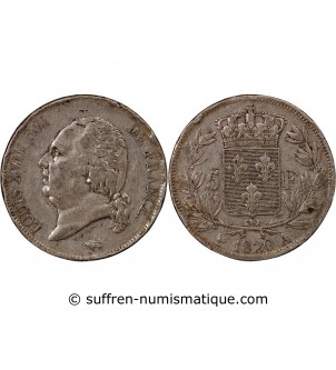 LOUIS XVIII - 5 FRANCS ARGENT 1820 A PARIS
