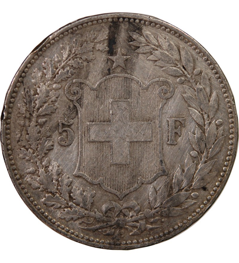 SUISSE, HELVETIA - 5 FRANCS ARGENT 1907 B BERNE