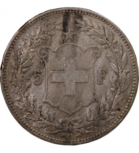 SUISSE, HELVETIA - 5 FRANCS ARGENT 1907 B BERNE