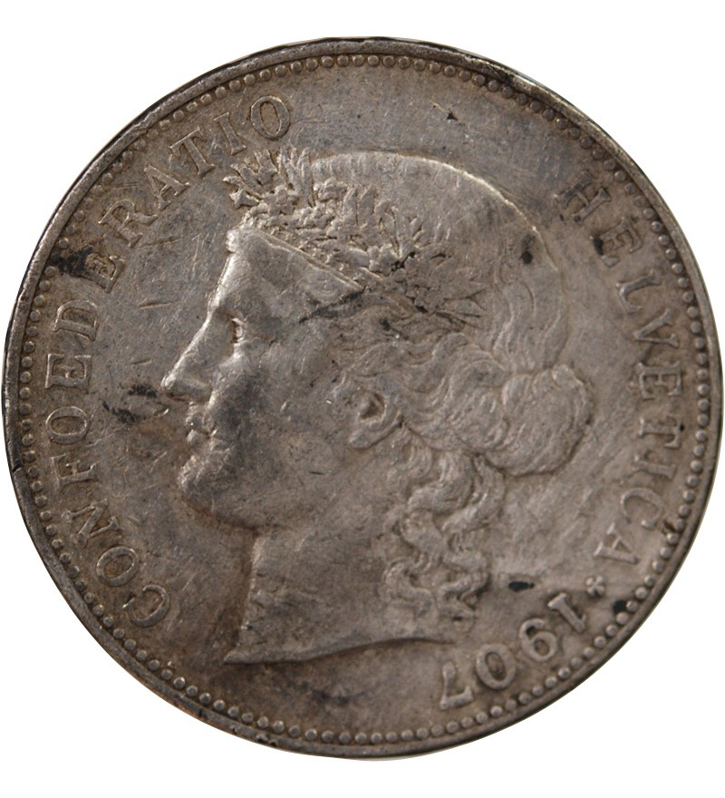 SUISSE, HELVETIA - 5 FRANCS ARGENT 1907 B BERNE