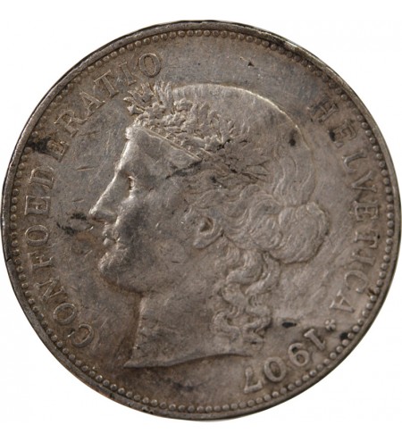 SUISSE, HELVETIA - 5 FRANCS ARGENT 1907 B BERNE