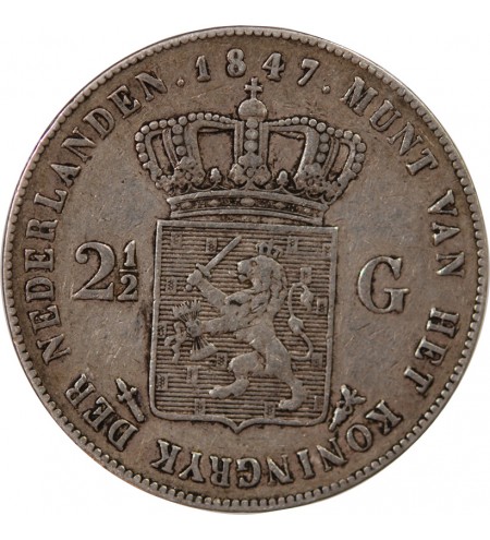 PAYS-BAS, WILLEM II - 2 1/2 GULDEN ARGENT 1847