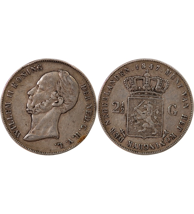 PAYS-BAS, WILLEM II - 2 1/2 GULDEN ARGENT 1847