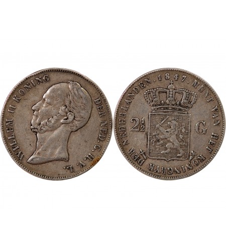 PAYS-BAS, WILLEM II - 2 1/2 GULDEN ARGENT 1847