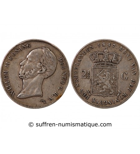 PAYS-BAS, WILLEM II - 2 1/2 GULDEN ARGENT 1847