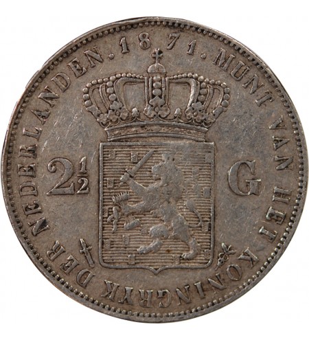 PAYS-BAS, WILLEM III - 2 1/2 GULDEN ARGENT 1871