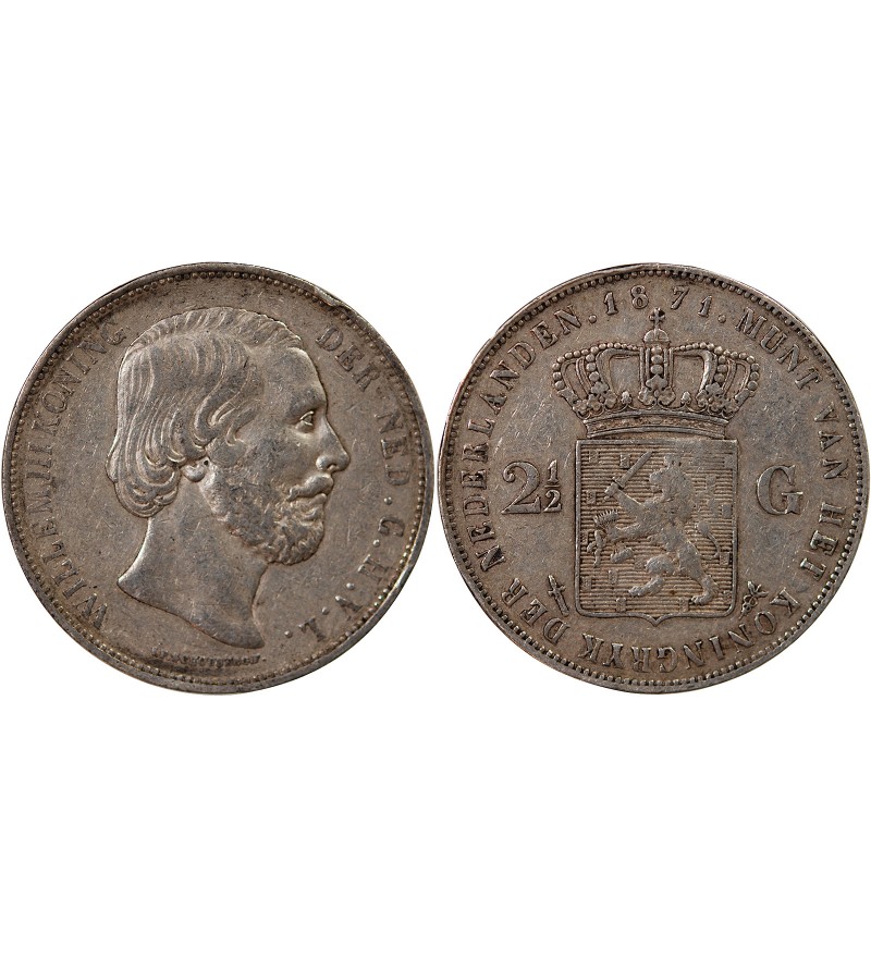 PAYS-BAS, WILLEM III - 2 1/2 GULDEN ARGENT 1871