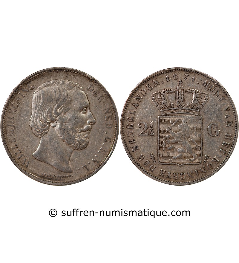 PAYS-BAS, WILLEM III - 2 1/2 GULDEN ARGENT 1871