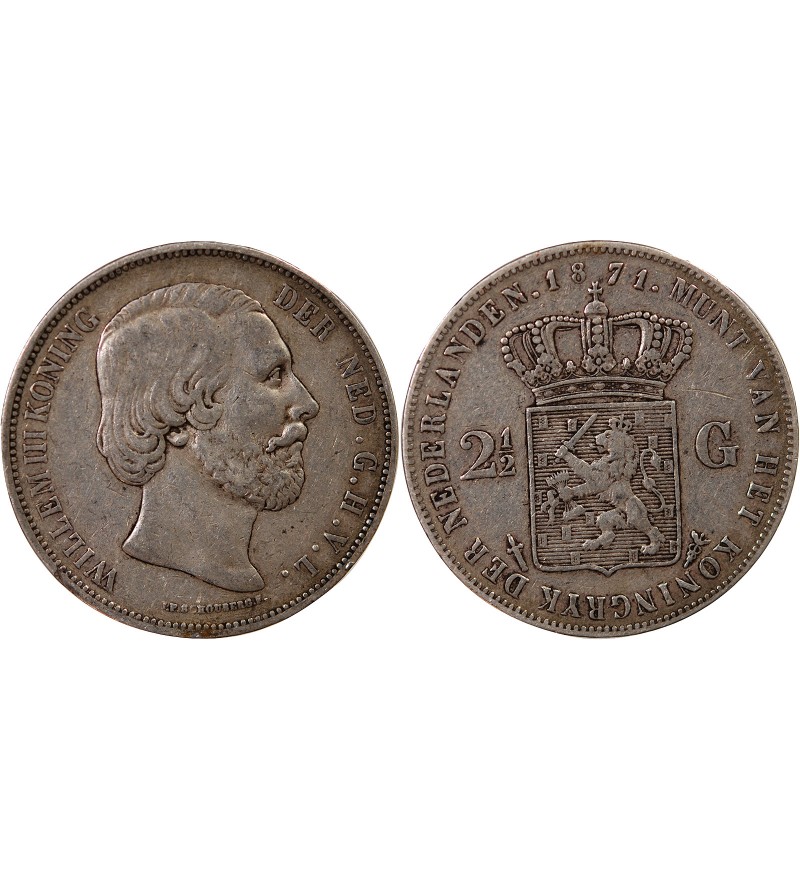 PAYS-BAS, WILLEM III - 2 1/2 GULDEN ARGENT 1871