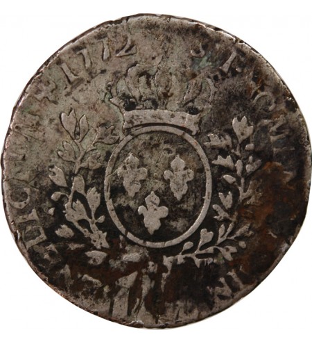 LOUIS XV - 1/2 ECU ARGENT AU BANDEAU 1772 Q PERPIGNAN - R5