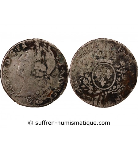 LOUIS XV - 1/2 ECU ARGENT AU BANDEAU 1772 Q PERPIGNAN - R5