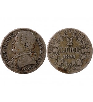 VATICAN, PIE IX - 2 LIRE 1867 ROME AN XXII 2