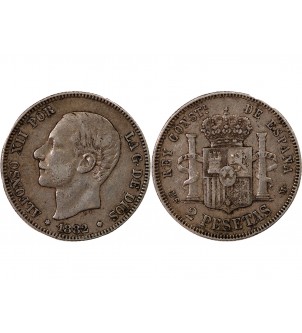 ESPAGNE, ALPHONSE XII - 2 PESETAS ARGENT 1882 MSM 2